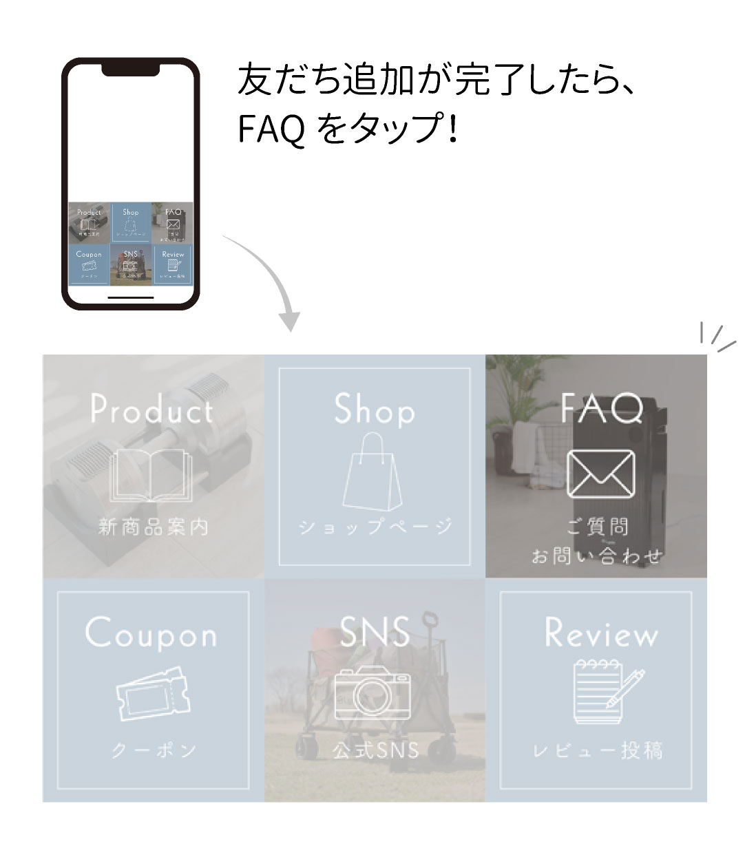 友達追加が完了したらFAQからご質問をタップ！